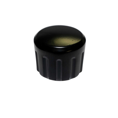 Black plastic knob on a white background